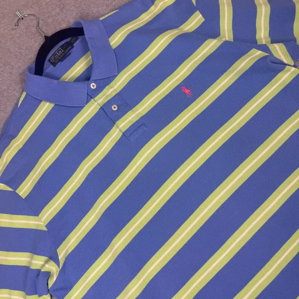 Vintage Polo Ralph Lauren Shirt Mens XXL Blue Green Bright Stripe Y2K 90s Preppy